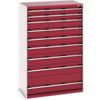 Cubio Drawer Cabinet, 9 Drawers, Light Grey/Red, 1600 x 1050 x 650mm thumbnail-0