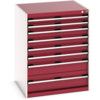 Cubio Drawer Cabinet, 8 Drawers, Light Grey/Red, 1000 x 800 x 750mm thumbnail-0