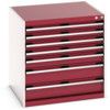 Cubio Drawer Cabinet, 7 Drawers, Light Grey/Red, 800 x 800 x 750mm thumbnail-0