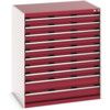 Cubio Drawer Cabinet, 10 Drawers, Light Grey/Red, 1200 x 1050 x 750mm thumbnail-0