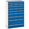 Cubio Drawer Cabinet, 9 Drawers, Blue/Light Grey, 1600 x 1050 x 750mm thumbnail-0