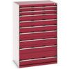 Cubio Drawer Cabinet, 9 Drawers, Light Grey/Red, 1600 x 1050 x 750mm thumbnail-0