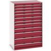 Cubio Drawer Cabinet, 11 Drawers, Light Grey/Red, 1600 x 1050 x 750mm thumbnail-0