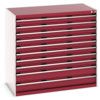 Cubio Drawer Cabinet, 10 Drawers, Light Grey/Red, 1200 x 1300 x 750mm thumbnail-0