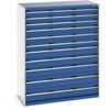 CUBIO DRAWER CABINET 1300X650X1600H 11 DRAWER RAL7035/5010 thumbnail-0