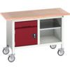 Verso Mobile Storage Bench 1250 x 600 x 830mm - Light Grey/Red thumbnail-0