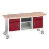 Verso Mobile Storage Bench 1750 x 600 x 830mm - Light Grey/Red thumbnail-0