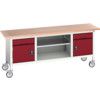 Verso Mobile Storage Bench 2000 x 600 x 830mm - Light Grey/Red thumbnail-0