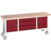 Verso Mobile Storage Bench  2000 x 600 x 830mm - Light Grey/Red thumbnail-0