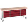 Verso Mobile Storage Bench 2000 x 600 x 830mm - Light Grey/Red thumbnail-0