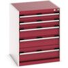 Cubio Drawer Cabinet, 5 Drawers, Light Grey/Red, 800 x 650 x 650mm thumbnail-0