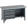 41002042.77V WORKBENCH (LINO) 3 DRAWERS AND A SHELF DARK GREY thumbnail-0