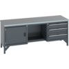 41002072.77V WORKBENCH (LINO) 3 DRAWERS 1 CUPBOARD 1 SHELF DK GREY thumbnail-0