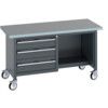 41002117.77V MOBILE WORKBENCH (LINO) 3 DRAWERS 1 SHELF DARK GREY thumbnail-0