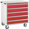 Euroslide Mobile Storage Cabinet, 5 Drawers, Red, 980 x 900 x 650mm thumbnail-0