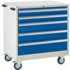 Euroslide Mobile Storage Cabinet, 5 Drawers, Blue, 980 x 900 x 650mm thumbnail-0