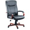 EXECUTIVE HIGH BACKED LEATHER CHAIR WOODEN ARMS  thumbnail-0