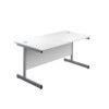 Single Upright Rectangular Desk, White/Silver, 1400 x 800mm thumbnail-0