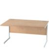 1400mm Left Hand Wave Cantilever Desk White/Beech thumbnail-0