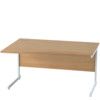 1400mm Left Hand Wave Cantilever Desk White/Light Oak thumbnail-0