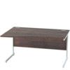 1400mm Left Hand Wave Cantilever Desk White/Walnut thumbnail-0