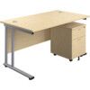 Rectangular Desk 2 Drawer Pedestal 1200mm x 800mmMaple/Silver thumbnail-0