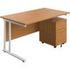 Rectangular Desk with 3 Drawer Pedestal, Beech/White thumbnail-0