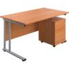 Rectangular Desk with 3 Drawer Pedestal 1200mm x 800mm Beech/Silver thumbnail-0