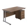 Rectangular Desk with 3 Drawer Pedestal 1200mm x 800mm  Walnut/Silver thumbnail-0