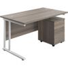 Rectangular Desk with 3 Drawer Pedestal 1200mm x 800mm Grey Oak/White thumbnail-0