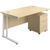 Rectangular Desk with 3 Drawer Pedestal 1200mm x 800mm Maple/White thumbnail-0