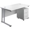 Rectangular Desk with 3 Drawer Pedestal 1200mm x 800mm White/Silver thumbnail-0