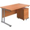 Rectangular Desk with 2 Drawer Pedestal 1400mm x 800mm Beech/Silver thumbnail-0