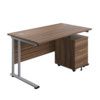 Rectangular Desk with 2 Drawer Pedestal 1400mm x 800mm Walnut/Silver thumbnail-0