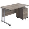 Rectangular Desk with 2 Drawer Pedestal 1400mm x 800mm Grey Oak/Silver thumbnail-0