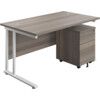 Rectangular Desk with 2 Drawer Pedestal 1400mm x 800mmGrey Oak/White thumbnail-0