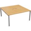 2 Person Double Bench Desk with Cut Out, Silver/Beech, 1200 x 800mm thumbnail-0