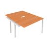 2 Person Double Bench Desk Extension with Cut Out, White/Beech, 1400 x 800mm thumbnail-0