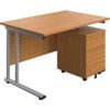 WINDSOR PLUS 1400mm C/LEVERSTDDESK2DR MOBILE PED OAK thumbnail-0