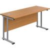 Twin Upright Cantilever Rectangular Desk, Oak/Silver, 1200 x 800mm thumbnail-0