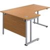 Twin Upright Left Hand Crescent Desk, Oak/Silver, 1800 x 1200mm thumbnail-0