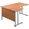 Twin Upright Left Hand Crescent Desk, Beech/Silver, 1800 x 1200mm thumbnail-0