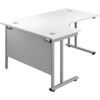 Twin Upright Left Hand Crescent Desk, White/Silver, 1600 x 1200mm thumbnail-0