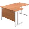 Twin Upright Left Hand Crescent Desk, Beech/White, 1600 x 1200mm thumbnail-0