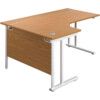 Twin Upright Left Hand Crescent Desk, Oak/White, 1800 x 1200mm thumbnail-0