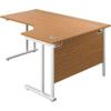 Twin Upright Right Hand Crescent Desk, Oak/White, 1800 x 1200mm thumbnail-0