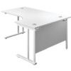 Twin Upright Left Hand Crescent Desk, White, 1600 x 1200mm thumbnail-0