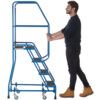 4-Wide Tread,  Step Platform, 0.93m, Spring-Loaded Castors, Anti-Slip, Handrail, Blue thumbnail-0