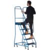 5-Wide Tread,  Step Platform, 1.16m, Spring-Loaded Castors, Anti-Slip, Handrail, Blue thumbnail-3