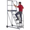 3-Wide Tread,  Warehouse Ladder, 0.75m, Non-Slip, Handrails, Mobile Grey thumbnail-0